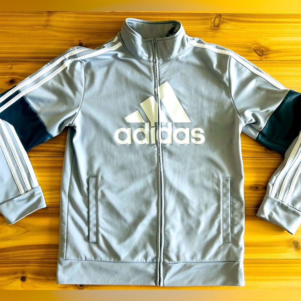 Adidas Boy's Gray/White Activewear Jacket Size Large 14/16
